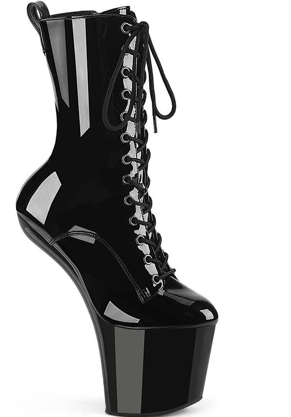 CRAZE-1040 [Black Patent] | PLATFORM BOOTS [PREORDER] - Beserk - all, ankle boots, apr23, black, boot, boots, boots [preorder], clickfrenzy15-2023, discountapp, fetish, fp, googleshopping, heelless, heels [preorder], labelpreorder, ladies shoes, patent, platform boots, ppo, preorder, shoe, shoes, vegan