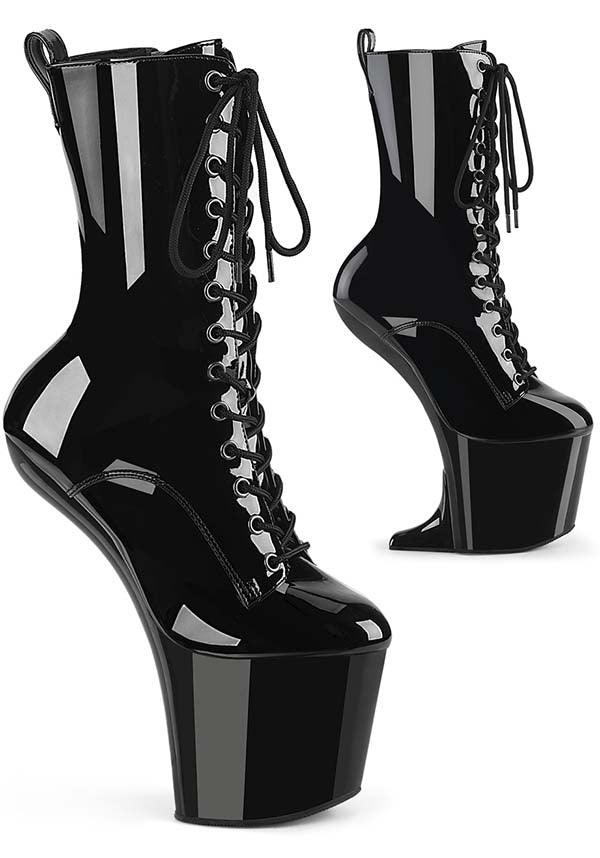 CRAZE-1040 [Black Patent] | PLATFORM BOOTS [PREORDER] - Beserk - all, ankle boots, apr23, black, boot, boots, boots [preorder], clickfrenzy15-2023, discountapp, fetish, fp, googleshopping, heelless, heels [preorder], labelpreorder, ladies shoes, patent, platform boots, ppo, preorder, shoe, shoes, vegan
