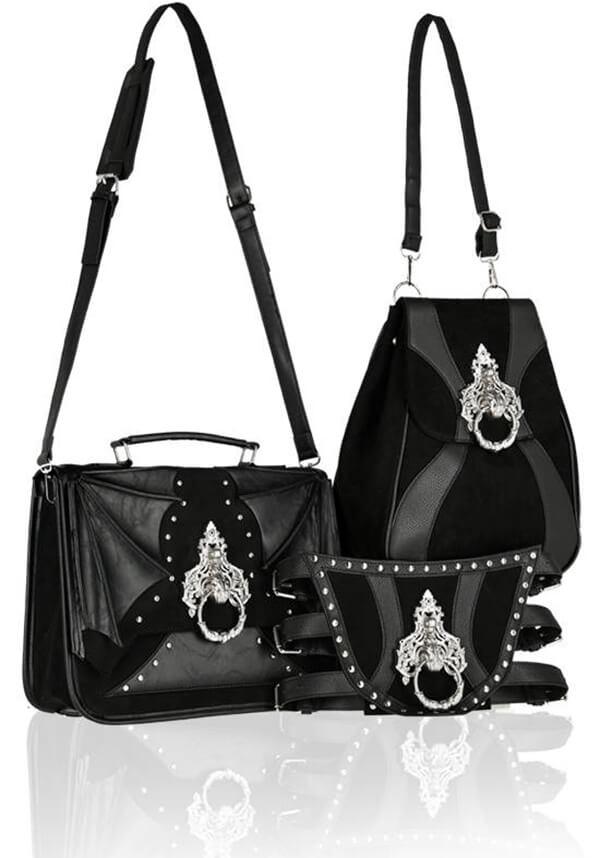 Bat Knocker | MESSENGER BAG - Beserk - accessories, all, all ladies, apr23, back bag, back pack, backpack, bag, bags, bat, bat wing, bat wings, bats, batwing, batwings, black, clickfrenzy15-2023, discountapp, door knocker, fp, googleshopping, goth, gothic, gothic accessories, gothic bag, hand bag, handbag, handbags, handbags and purses, labelvegan, ladies, ladies accessories, medieval, mens accessories, messenger bag, R020423, renaissance, RS218094, shoulder bag, silver, vegan, velvet