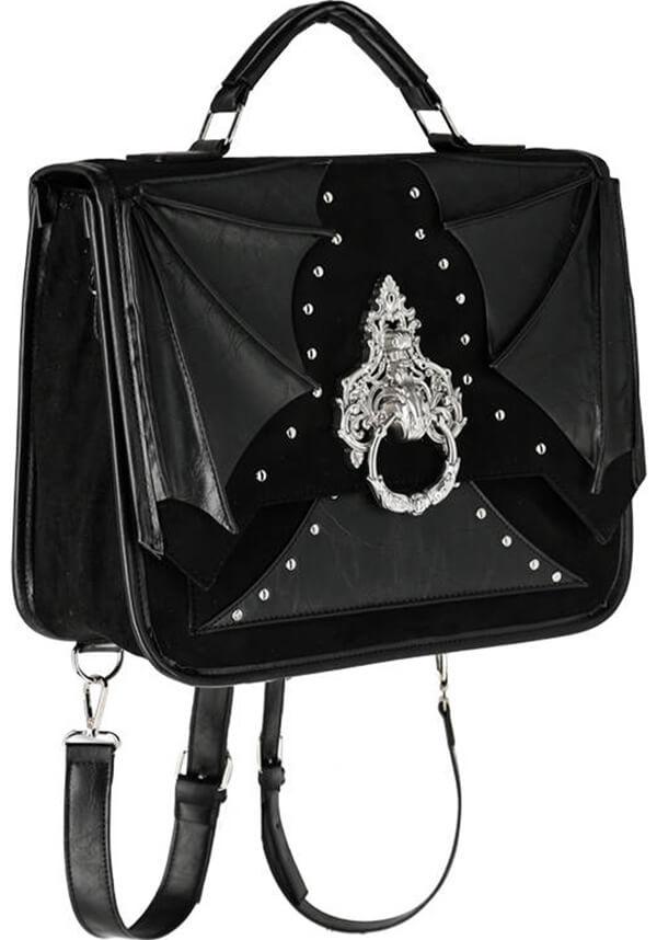 Bat Knocker | MESSENGER BAG - Beserk - accessories, all, all ladies, apr23, back bag, back pack, backpack, bag, bags, bat, bat wing, bat wings, bats, batwing, batwings, black, clickfrenzy15-2023, discountapp, door knocker, fp, googleshopping, goth, gothic, gothic accessories, gothic bag, hand bag, handbag, handbags, handbags and purses, labelvegan, ladies, ladies accessories, medieval, mens accessories, messenger bag, R020423, renaissance, RS218094, shoulder bag, silver, vegan, velvet