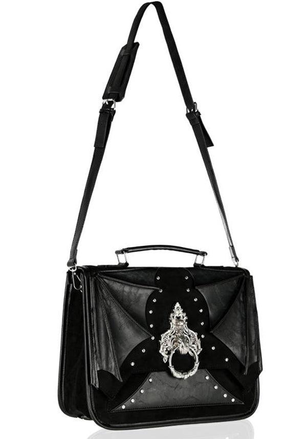 Bat Knocker | MESSENGER BAG - Beserk - accessories, all, all ladies, apr23, back bag, back pack, backpack, bag, bags, bat, bat wing, bat wings, bats, batwing, batwings, black, clickfrenzy15-2023, discountapp, door knocker, fp, googleshopping, goth, gothic, gothic accessories, gothic bag, hand bag, handbag, handbags, handbags and purses, labelvegan, ladies, ladies accessories, medieval, mens accessories, messenger bag, R020423, renaissance, RS218094, shoulder bag, silver, vegan, velvet