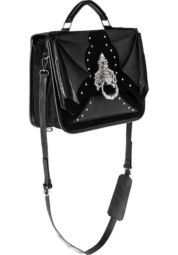 Bat Knocker | MESSENGER BAG - Beserk - accessories, all, all ladies, apr23, back bag, back pack, backpack, bag, bags, bat, bat wing, bat wings, bats, batwing, batwings, black, clickfrenzy15-2023, discountapp, door knocker, fp, googleshopping, goth, gothic, gothic accessories, gothic bag, hand bag, handbag, handbags, handbags and purses, labelvegan, ladies, ladies accessories, medieval, mens accessories, messenger bag, R020423, renaissance, RS218094, shoulder bag, silver, vegan, velvet