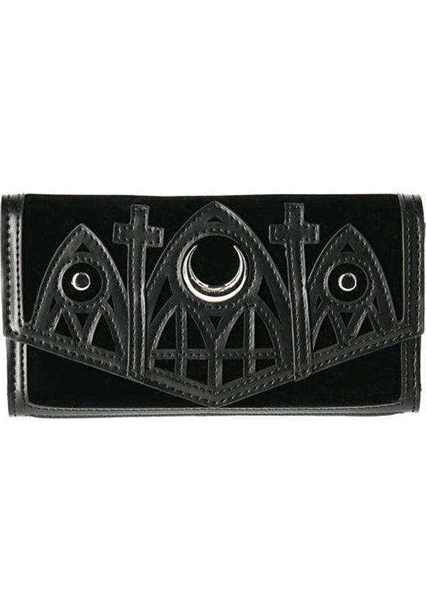 Cathedral | WALLET - Beserk - accessories, all, apr23, black, clickfrenzy15-2023, crescent moon, discountapp, faux leather, fp, googleshopping, goth, gothic, gothic accessories, handbags and purses, labelvegan, ladies accessories, moon, moon phase, mothers day, mothersday, purse, R020423, restyle, RS218094, silver, vegan, velvet, wallet, wallets, wallets and purse, wallets and purses