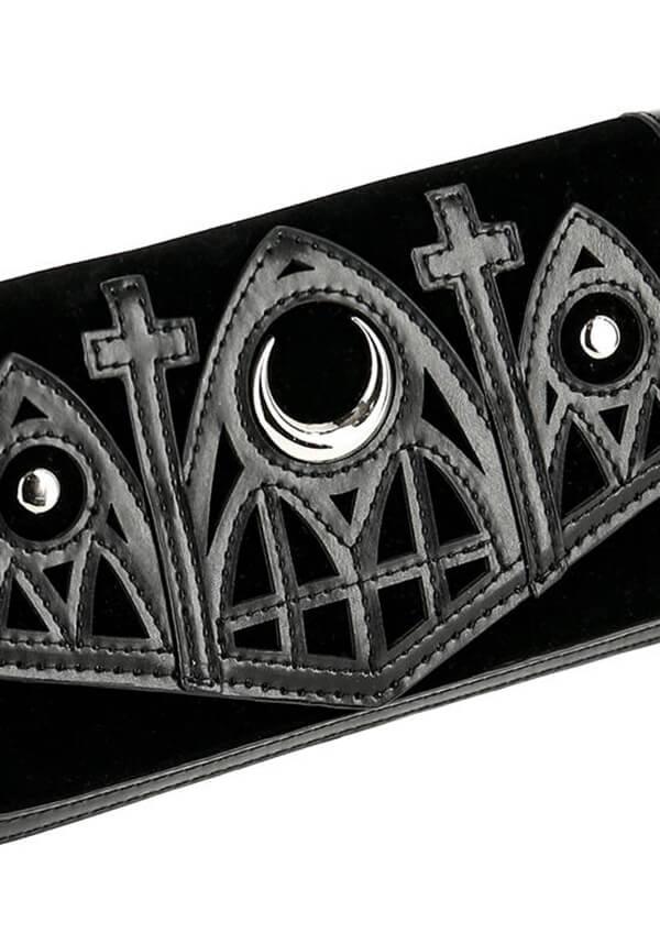 Cathedral | WALLET - Beserk - accessories, all, apr23, black, clickfrenzy15-2023, crescent moon, discountapp, faux leather, fp, googleshopping, goth, gothic, gothic accessories, handbags and purses, labelvegan, ladies accessories, moon, moon phase, mothers day, mothersday, purse, R020423, restyle, RS218094, silver, vegan, velvet, wallet, wallets, wallets and purse, wallets and purses