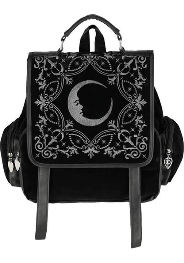 Crescent | SQUARE BACKPACK - Beserk - accessories, all, all ladies, apr23, back bag, back pack, backpack, bag, bags, black, clickfrenzy15-2023, crescent moon, discountapp, fp, googleshopping, goth, gothic, gothic accessories, gothic bag, gray, grey, heart, heart shape, labelvegan, ladies, ladies accessories, mens accessories, moon, moon phase, ornate, R020423, RS218094, vegan, velvet