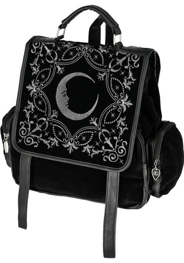 Crescent | SQUARE BACKPACK - Beserk - accessories, all, all ladies, apr23, back bag, back pack, backpack, bag, bags, black, clickfrenzy15-2023, crescent moon, discountapp, fp, googleshopping, goth, gothic, gothic accessories, gothic bag, gray, grey, heart, heart shape, labelvegan, ladies, ladies accessories, mens accessories, moon, moon phase, ornate, R020423, RS218094, vegan, velvet