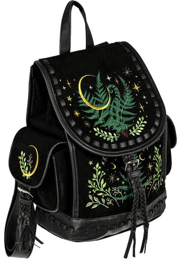 Herbal | BACKPACK - Beserk - accessories, all, all ladies, apr23, back bag, back pack, backpack, bag, bags, black, clickfrenzy15-2023, crescent moon, discountapp, fern, fp, googleshopping, goth, gothic, gothic accessories, gothic bag, labelvegan, ladies, ladies accessories, mens accessories, moon, moon phase, R020423, RS218094, star, stars, tassel, vegan, velvet, witchy