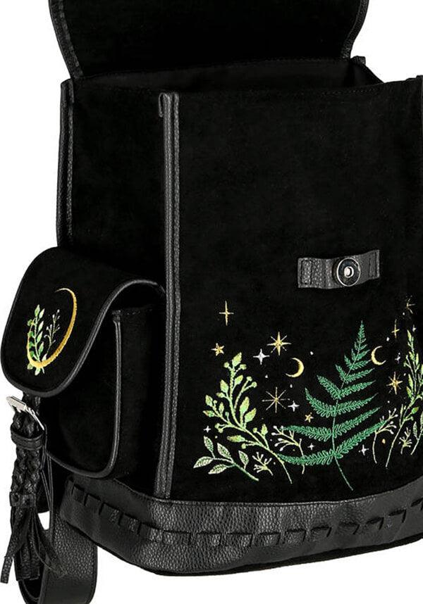 Herbal | BACKPACK - Beserk - accessories, all, all ladies, apr23, back bag, back pack, backpack, bag, bags, black, clickfrenzy15-2023, crescent moon, discountapp, fern, fp, googleshopping, goth, gothic, gothic accessories, gothic bag, labelvegan, ladies, ladies accessories, mens accessories, moon, moon phase, R020423, RS218094, star, stars, tassel, vegan, velvet, witchy