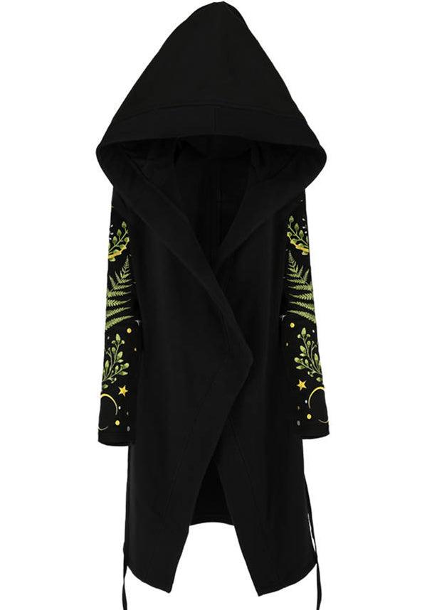 Herbal Fern | LONG HOODIE - Beserk - all, all clothing, all ladies clothing, apr23, black, clothing, crescent moon, discountapp, emo, fern, fp, goth, gothic, hooded jumper, hoody, jackets and jumpers, jumpers and jackets, ladies clothing, ladies outerwear, moon, moon phase, mothers day, mothersday, mothersdaycosy, outerwear, plus, plus size, R230423, restyle, RS218831, star, stars, winter, winter clothing, winter wear, witchy, women, womens, womens hoodie