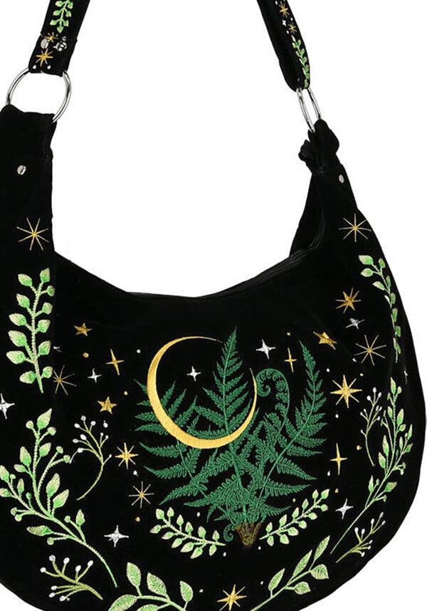Herbal | HOBO BAG - Beserk - accessories, all, all ladies, apr23, bag, bags, black, clickfrenzy15-2023, crescent moon, discountapp, fern, fp, googleshopping, goth, gothic, gothic accessories, gothic bag, labelvegan, ladies, ladies accessories, mens accessories, moon, moon phase, mothersdayplant, plant, plants, R020423, RS218094, star, stars, vegan, velvet, witchy