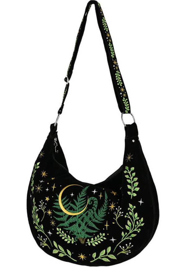 Herbal | HOBO BAG - Beserk - accessories, all, all ladies, apr23, bag, bags, black, clickfrenzy15-2023, crescent moon, discountapp, fern, fp, googleshopping, goth, gothic, gothic accessories, gothic bag, labelvegan, ladies, ladies accessories, mens accessories, moon, moon phase, mothersdayplant, plant, plants, R020423, RS218094, star, stars, vegan, velvet, witchy