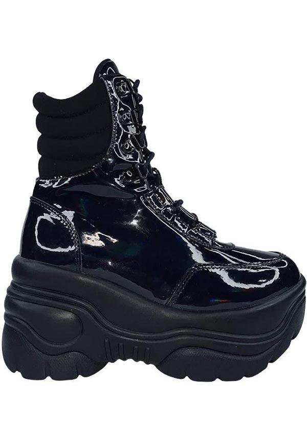 Matrixx Hi [Black Hologram] | PLATFORM BOOTS* - Beserk - all, ankle boots, boot, boots, boots [in stock], clickfrenzy15-2023, combat boots, discountapp, eofy2023, eofy2023thur22-25, feb23, googleshopping, goth, gothic, holo, holographic, in stock, instock, labelinstock, labelvegan, lace up, ladies shoes, lastonesale, platform, platform boots, platforms, platforms [in stock], R160223, sale, shiny, shoe, shoes, techwear, vegan, yru, YRU87007